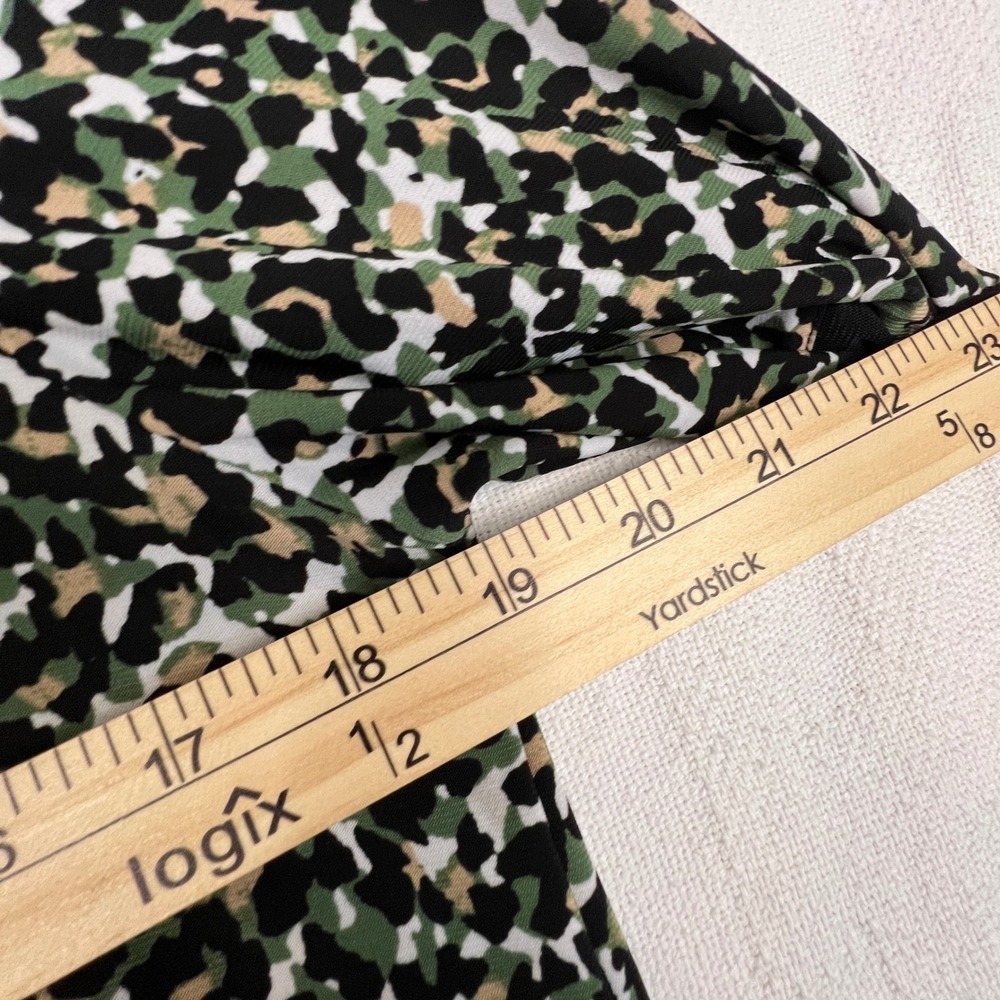 Anne Klein Green Black Leopard Print Short Sleeve Blouse Mesh Trim Top - Picture 5 of 10